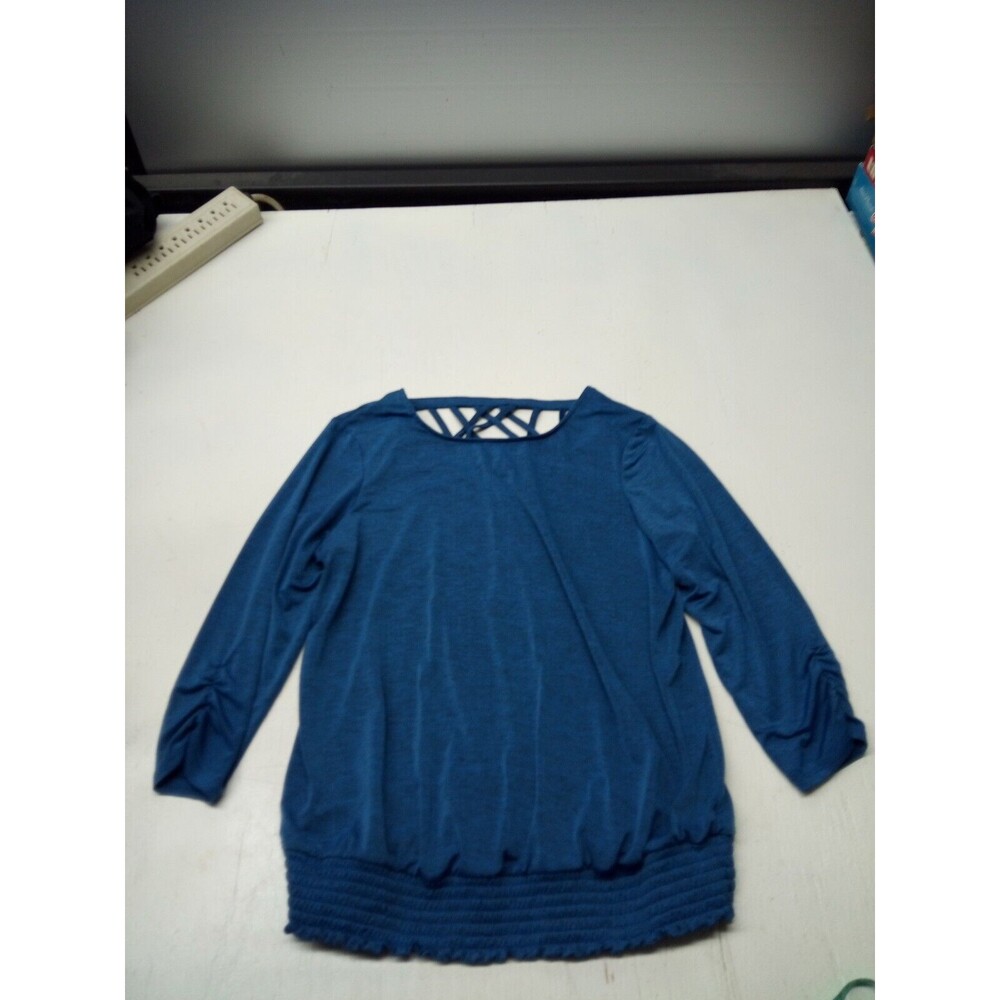 APT 9 Women's Blouse Long Sleeve Top Large Shirt Layered Elastic Bottom Blue
